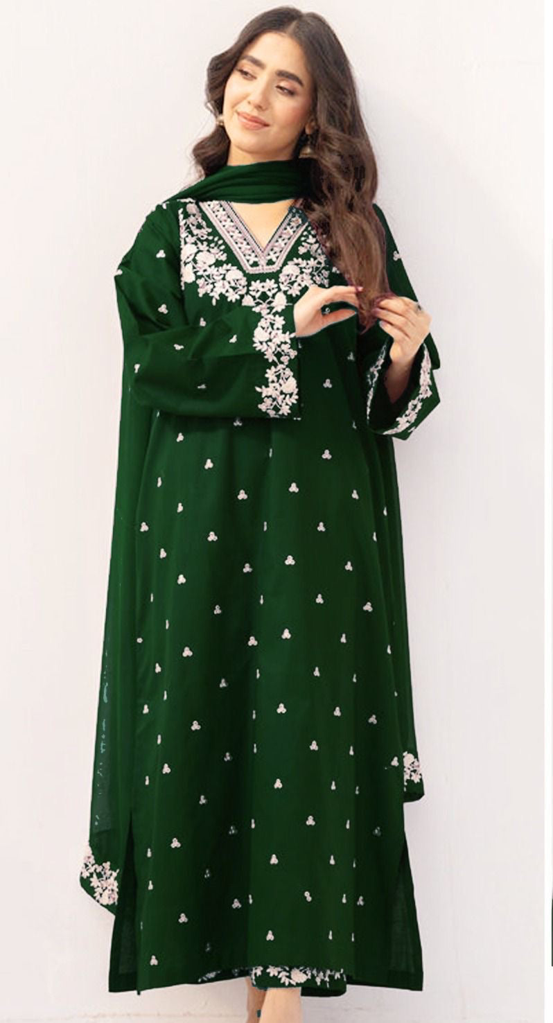 PEZWAAN 2-PIECE LAWN EMBROIDERED SHIRT WITH ELEGANT TROUSER