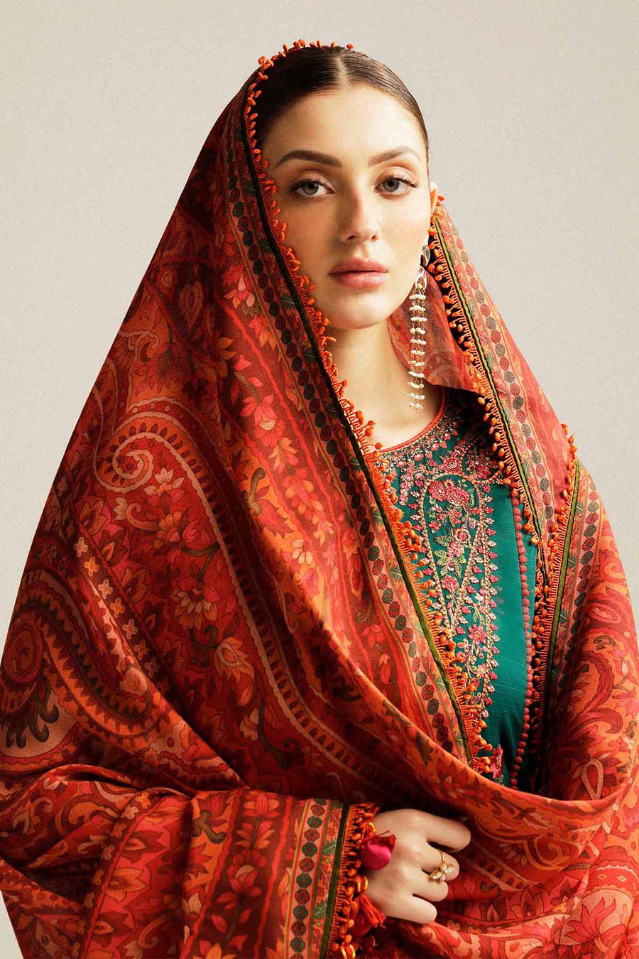 HUSSAIN REHAR 3-PIECE LAWN HEAVY EMBROIDERED DRESS WITH PRINTED VOIL DUPATTA & EMBROIDERED TROUSER.
