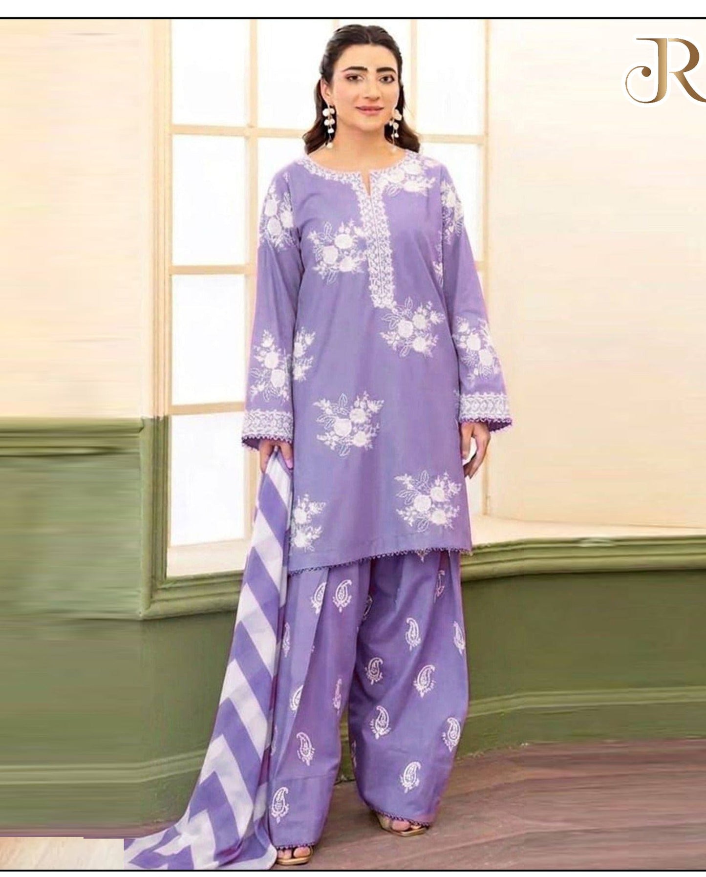 ZARA SHAHJAHAN-3PC LAWN EMBROIDERED SHIRT WITH MONARK PRINTED DUPATTA AND EMB TROUSER.