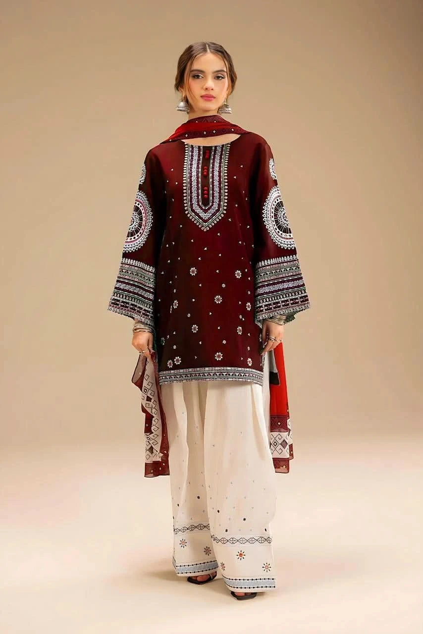 JAZMIN 3-PIECE LAWN EMBROIDERED DRESS WITH PRINTED VOIL DUPATTA & EMBROIDERED TROUSER.