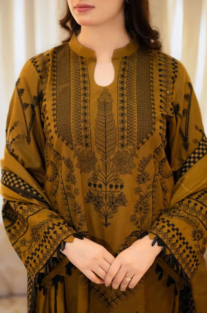 URGE 3-PIECE LAWN EMBROIDERED DRESS WITH EMBROIDERED DUPATTA & TROUSER.