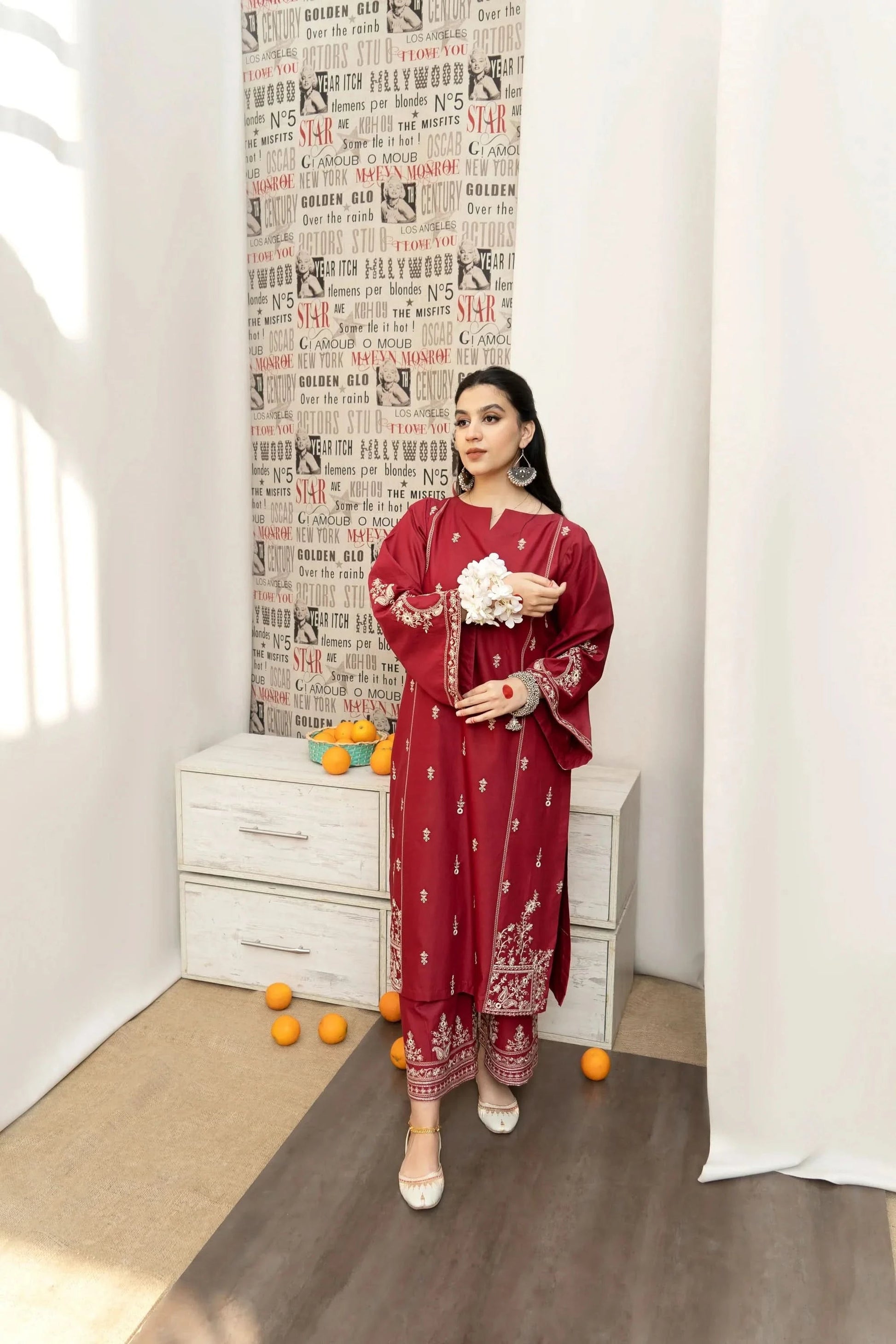 KHAADI 3-PIECE LAWN EMBROIDERED DRESS WITH PRINTED VOIL DUPATTA & EMBROIDERED TROUSER.
