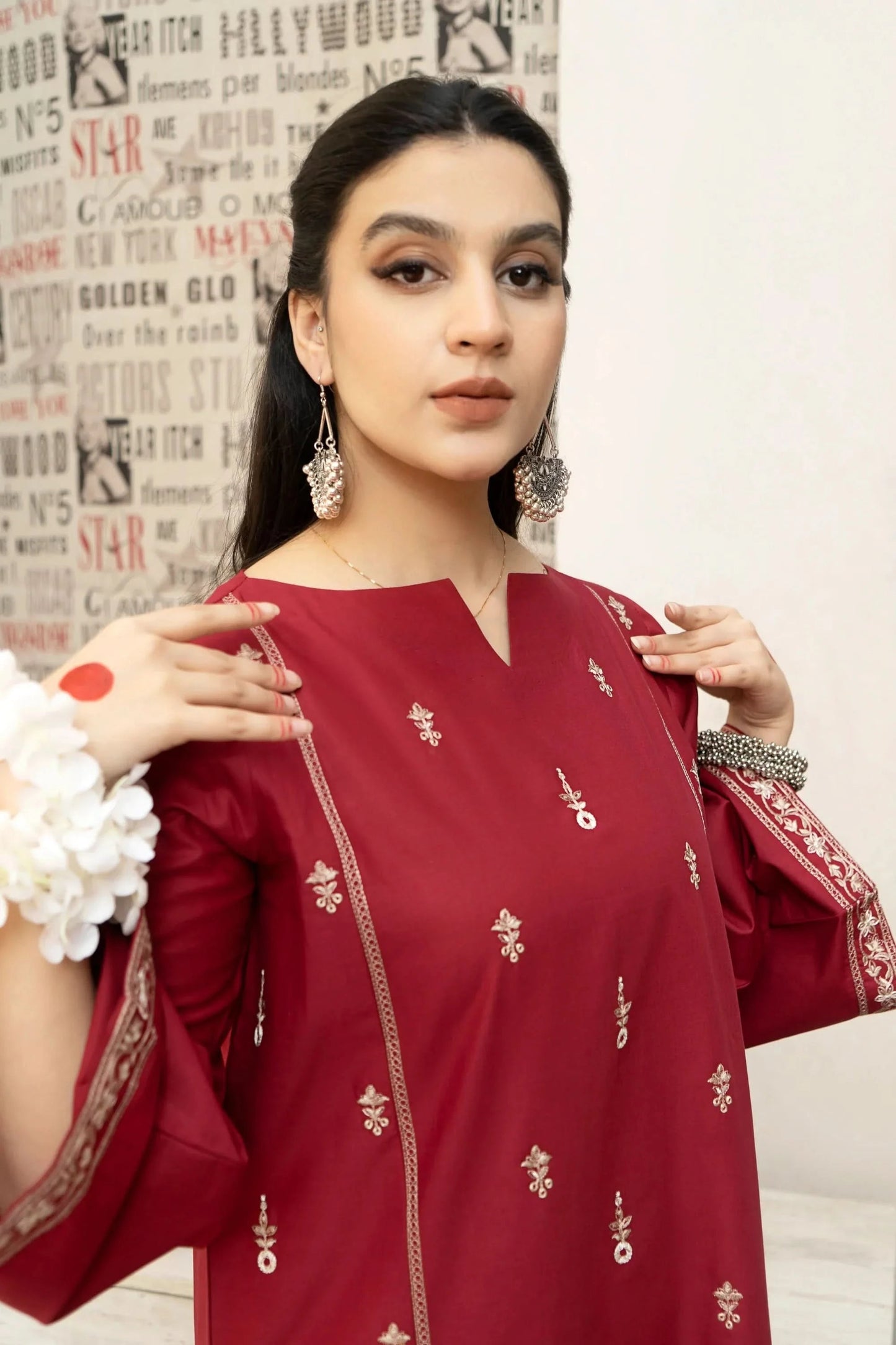 KHAADI 3-PIECE LAWN EMBROIDERED DRESS WITH PRINTED VOIL DUPATTA & EMBROIDERED TROUSER.