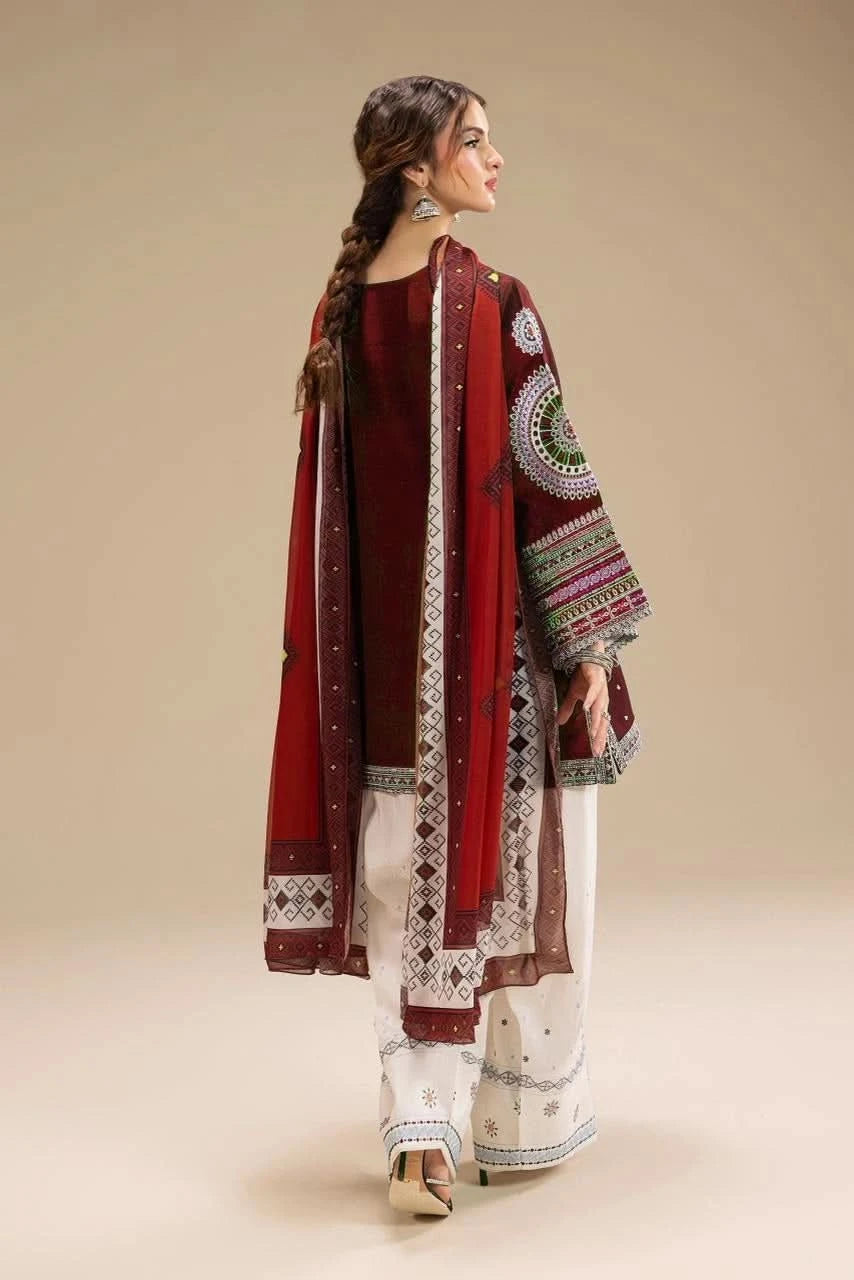 JAZMIN 3-PIECE LAWN EMBROIDERED DRESS WITH PRINTED VOIL DUPATTA & EMBROIDERED TROUSER.