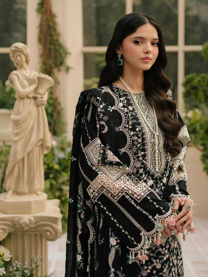 BIN ILYAS 3-PIECE HEAVY EMBROIDERED LAWN DRESS WITH CHIFFON EMBROIDERED DUPATTA & TROUSER.