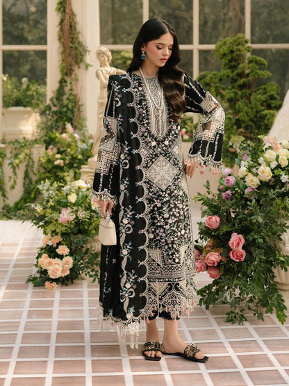 BIN ILYAS 3-PIECE HEAVY EMBROIDERED LAWN DRESS WITH CHIFFON EMBROIDERED DUPATTA & TROUSER.