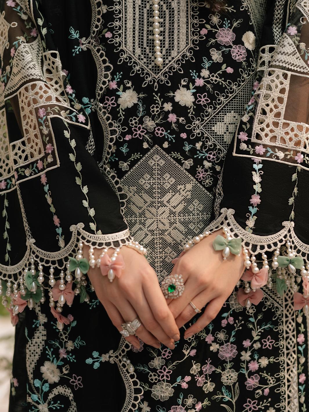 BIN ILYAS 3-PIECE HEAVY EMBROIDERED LAWN DRESS WITH CHIFFON EMBROIDERED DUPATTA & TROUSER.