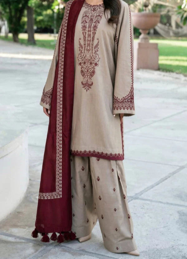 BAROQUE 3-PIECE LAWN EMBROIDERED DRESS WITH EMBROIDERED DUPATTA & TROUSER.