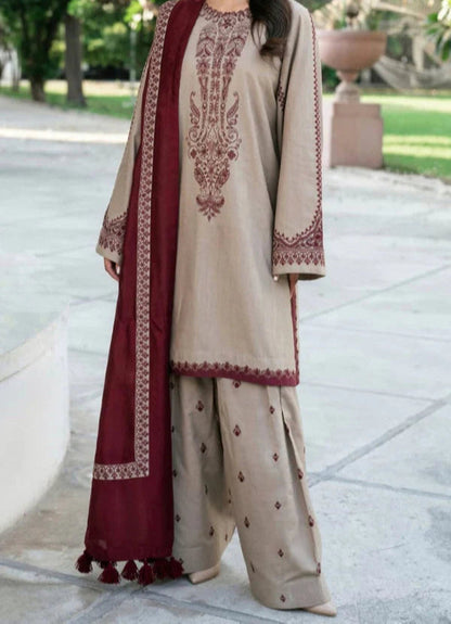 BAROQUE 3-PIECE LAWN EMBROIDERED DRESS WITH EMBROIDERED DUPATTA & TROUSER.