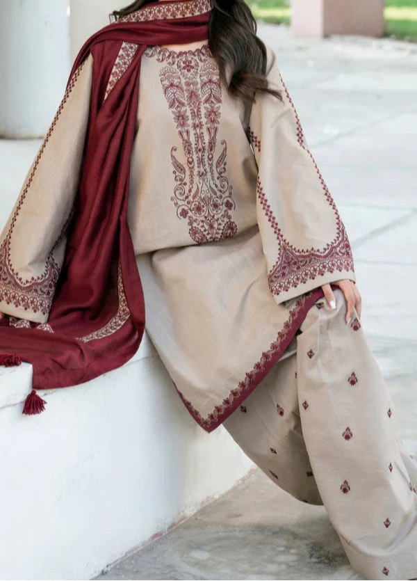 BAROQUE 3-PIECE LAWN EMBROIDERED DRESS WITH EMBROIDERED DUPATTA & TROUSER.