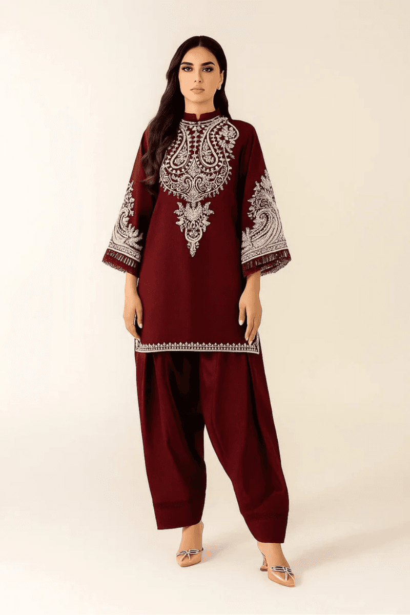 MARIA B 2-PIECE LAWN EMBROIDERED SHIRT WITH ELEGANT TROUSER.