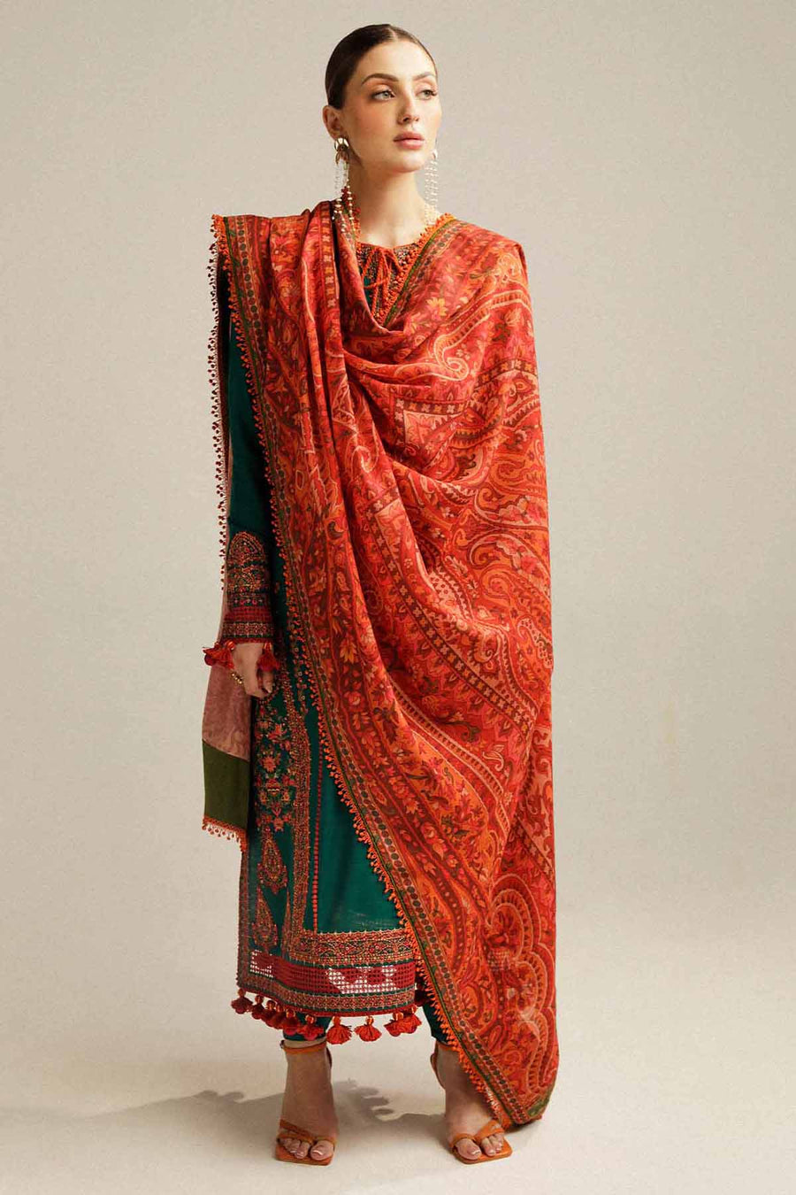 HUSSAIN REHAR 3-PIECE LAWN HEAVY EMBROIDERED DRESS WITH PRINTED VOIL DUPATTA & EMBROIDERED TROUSER.
