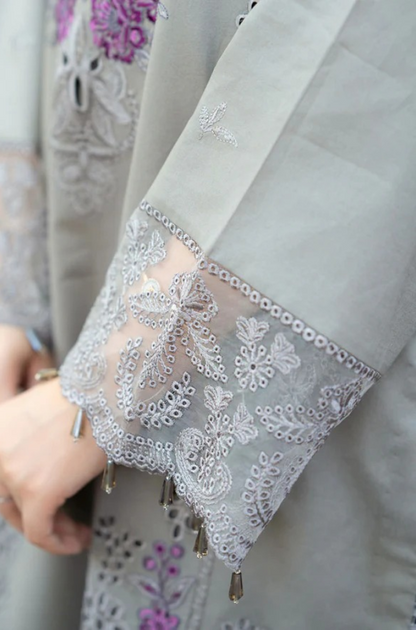 LAAM 3-PIECE LAWN CHIKENKARI EMBROIDERED SUIT WITH EMBROIDERED DUPATTA & TROUSER.