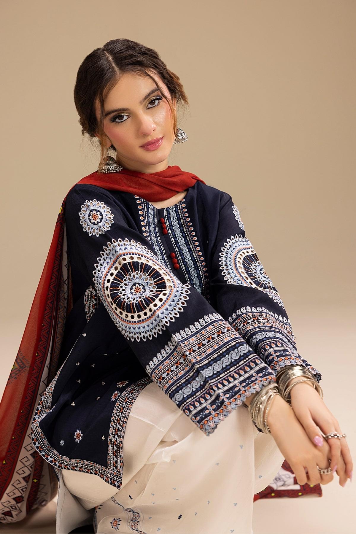 JAZMIN 3-PIECE LAWN EMBROIDERED DRESS WITH PRINTED VOIL DUPATTA & EMBROIDERED TROUSER.