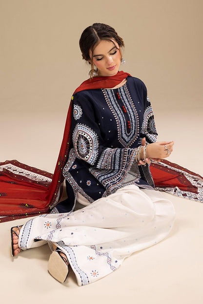 JAZMIN 3-PIECE LAWN EMBROIDERED DRESS WITH PRINTED VOIL DUPATTA & EMBROIDERED TROUSER.