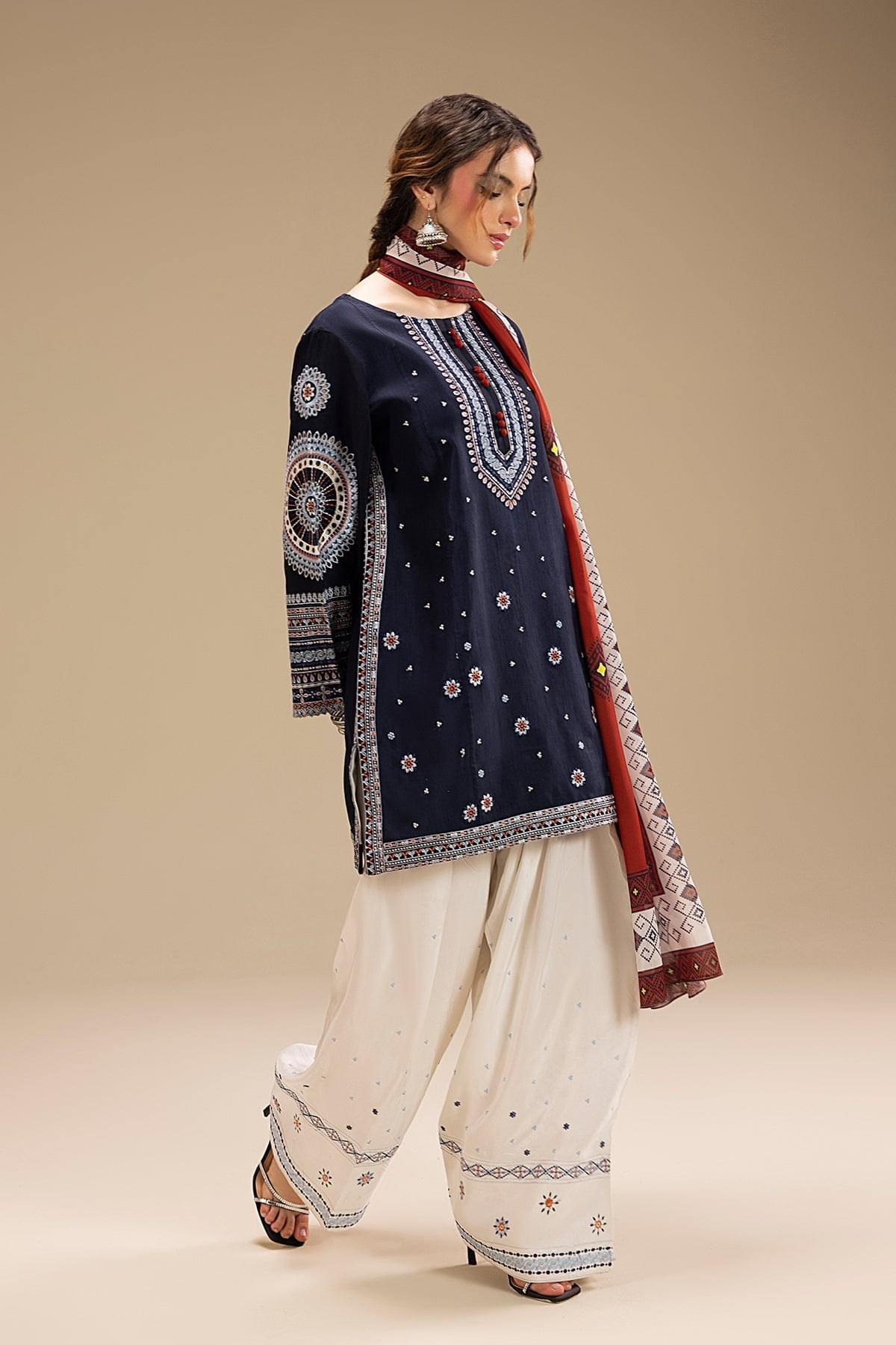 JAZMIN 3-PIECE LAWN EMBROIDERED DRESS WITH PRINTED VOIL DUPATTA & EMBROIDERED TROUSER.
