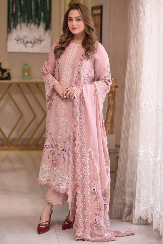 ANEELAS 3-PIECE LAWN CHIKAN EMBROIDERED DRESS WITH EMBROIDERED DUPATTA & TROUSER.