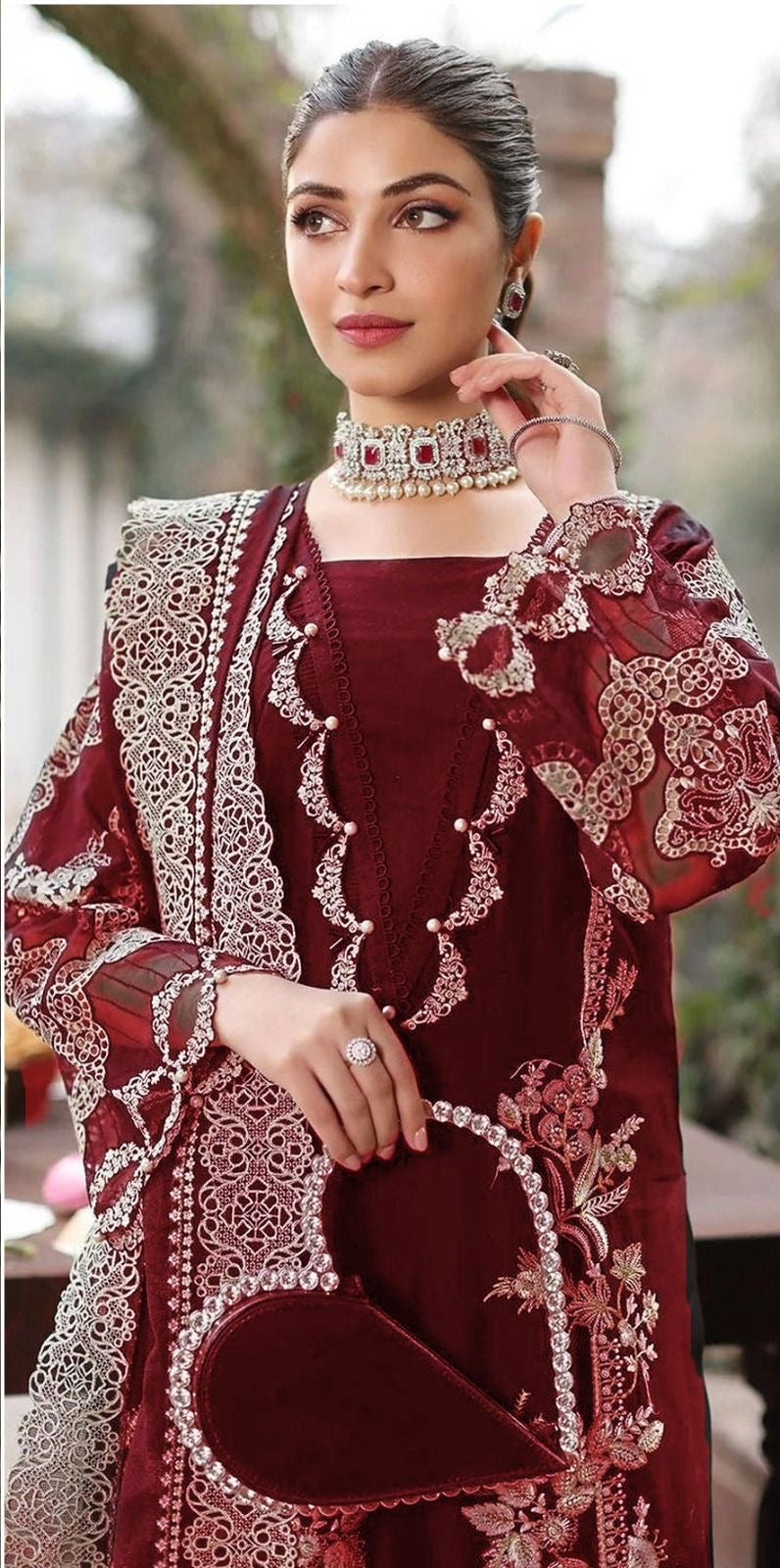 KAHF 3-PIECE LAWN EMBROIDERED SUIT WITH EMBROIDERED CUT WORK DUPATTA & TROUSER.