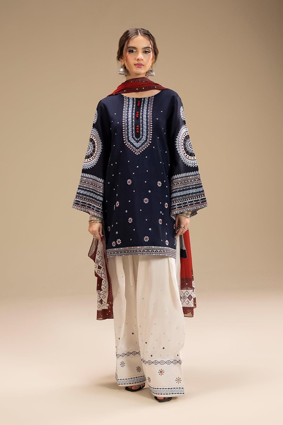 JAZMIN 3-PIECE LAWN EMBROIDERED DRESS WITH PRINTED VOIL DUPATTA & EMBROIDERED TROUSER.