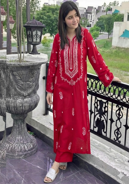 LAAM 2-PIECE LAWN EMBROIDERED SHIRT WITH ELEGANT TROUSER.