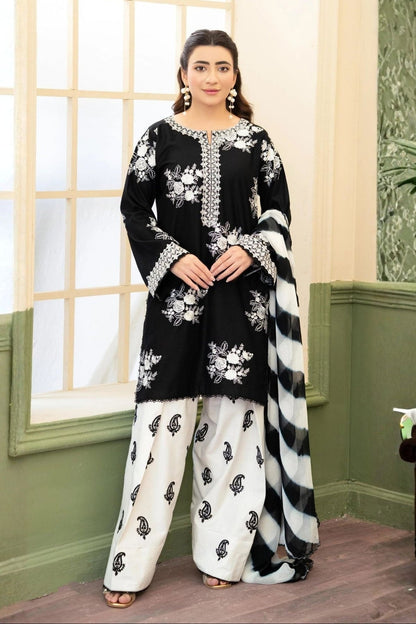 ZARA SHAHJAHAN-3PC LAWN EMBROIDERED SHIRT WITH MONARK PRINTED DUPATTA AND EMB TROUSER.