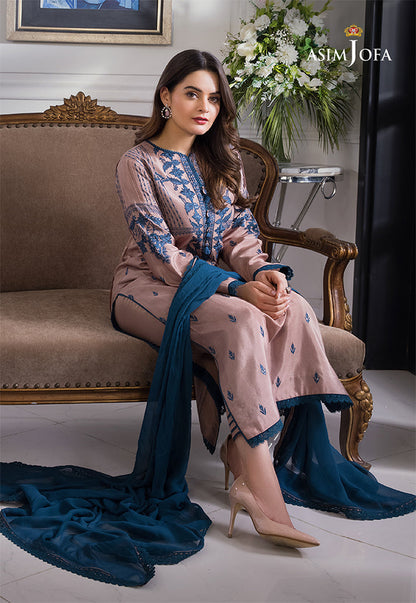 ASIM JOFA 3-PIECE LAWN EMBROIDERED DRESS WITH BAMBER CHIFFON EMBROIDERED DUPATTA & TROUSER.