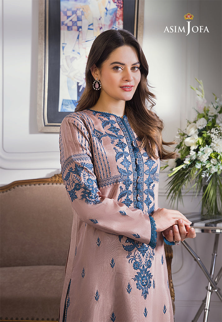 ASIM JOFA 3-PIECE LAWN EMBROIDERED DRESS WITH BAMBER CHIFFON EMBROIDERED DUPATTA & TROUSER.