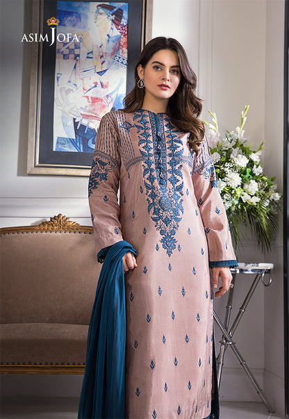 ASIM JOFA 3-PIECE LAWN EMBROIDERED DRESS WITH BAMBER CHIFFON EMBROIDERED DUPATTA & TROUSER.