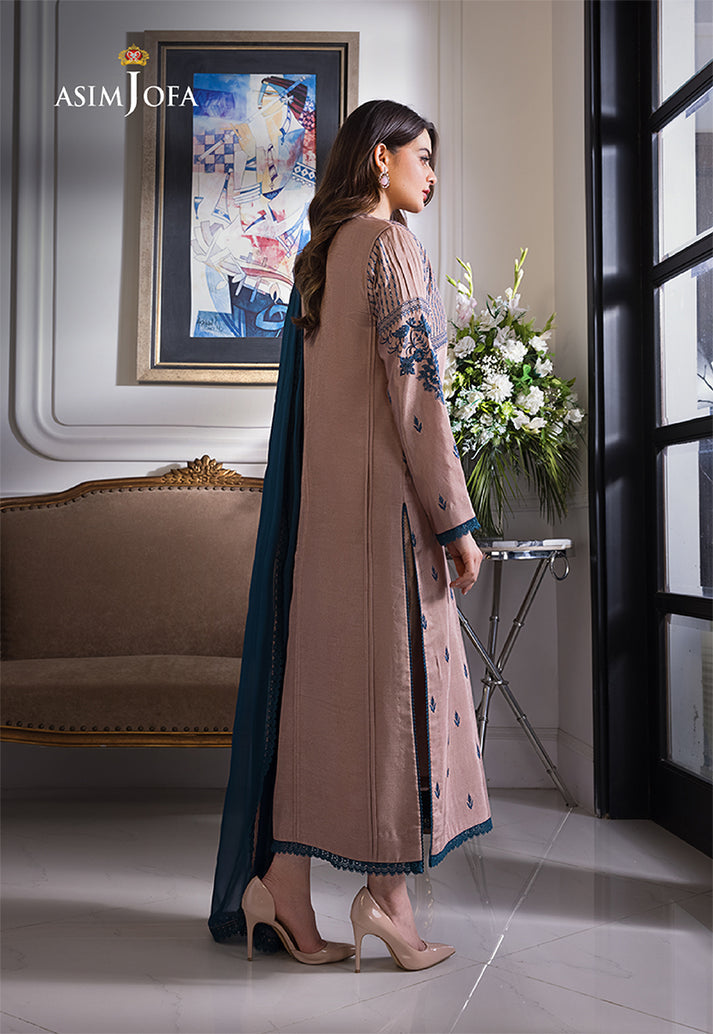 ASIM JOFA 3-PIECE LAWN EMBROIDERED DRESS WITH BAMBER CHIFFON EMBROIDERED DUPATTA & TROUSER.