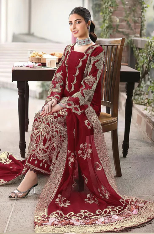 KAHF 3-PIECE LAWN EMBROIDERED SUIT WITH EMBROIDERED CUT WORK DUPATTA & TROUSER.