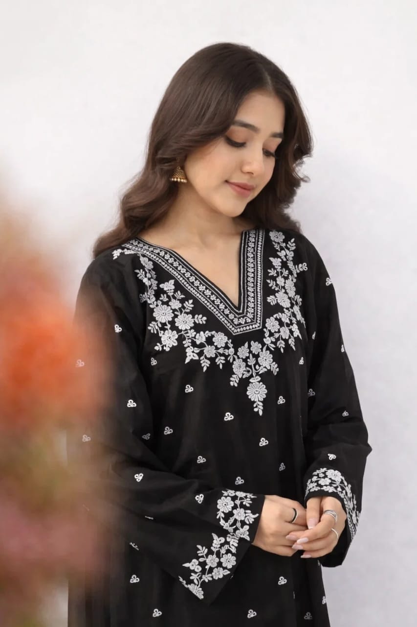 PEZWAAN 2-PIECE LAWN EMBROIDERED SHIRT WITH ELEGANT TROUSER.