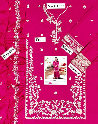 AZURE 3-PIECE LAWN EMBROIDERED DRESS WITH EMBROIDERED DUPATTA & TROUSER.