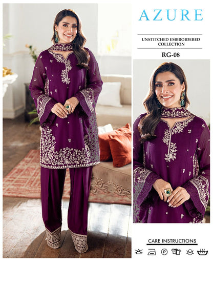 AZURE 3-PIECE LAWN EMBROIDERED DRESS WITH EMBROIDERED DUPATTA & TROUSER.