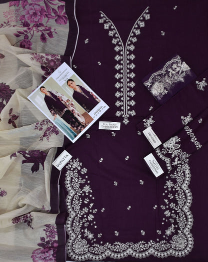 ZARA SHAHJAHAN 3-PIECE LAWN EMBROIDERED DRESS WITH PRINTED VOIL DUPATTA & TROUSER.