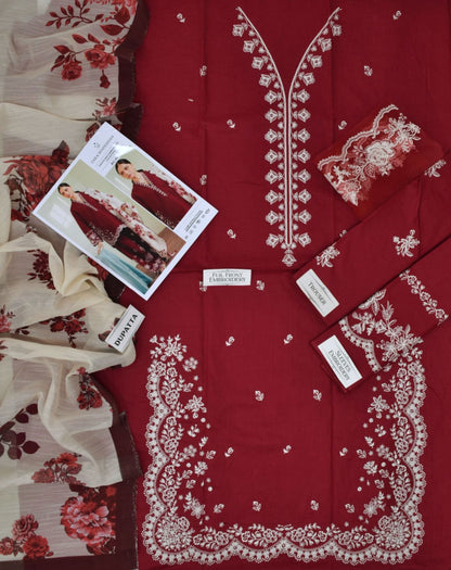 ZARA SHAHJAHAN 3-PIECE LAWN EMBROIDERED DRESS WITH PRINTED VOIL DUPATTA & TROUSER.