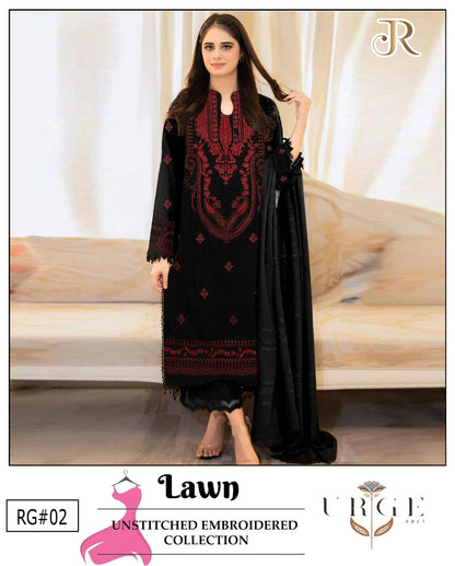 URGE 3-PIECE LAWN EMBROIDERED DRESS WITH EMBROIDERED DUPATTA & TROUSER.