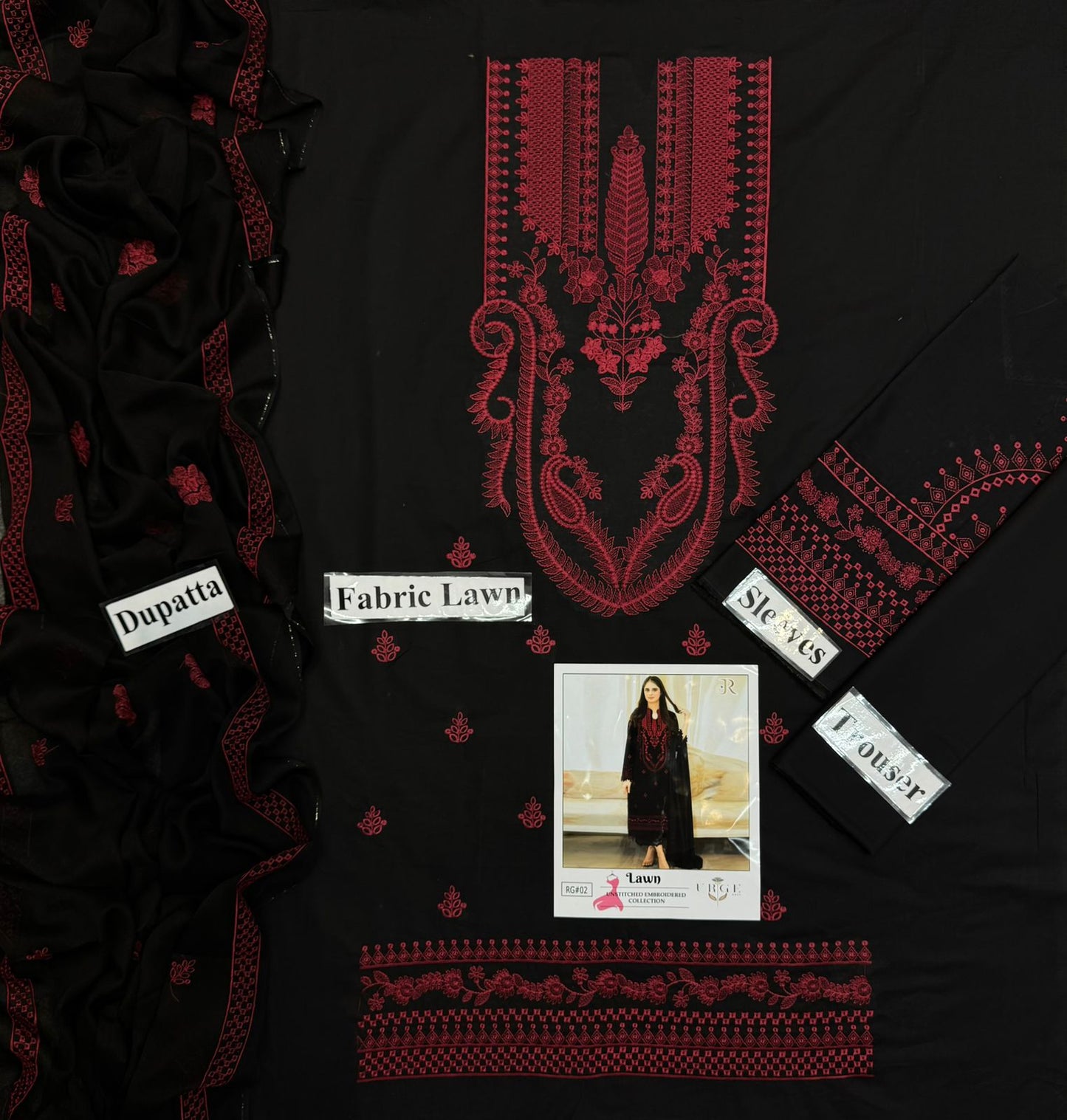 URGE 3-PIECE LAWN EMBROIDERED DRESS WITH EMBROIDERED DUPATTA & TROUSER.