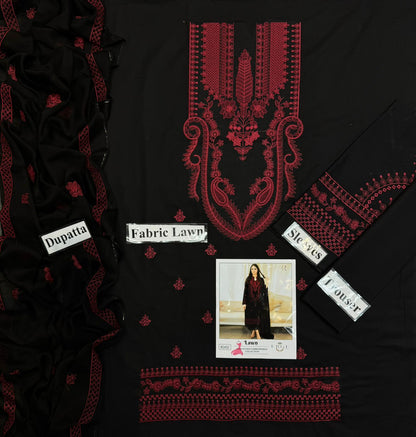 URGE 3-PIECE LAWN EMBROIDERED DRESS WITH EMBROIDERED DUPATTA & TROUSER.