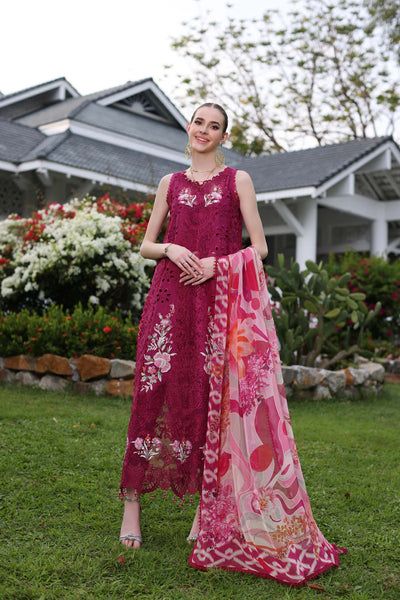 Noor by Saadia Asad's 3-PIECE LAWN CHICKENKARI SUIT WITH MONARK DUPATTA & TROUSER.