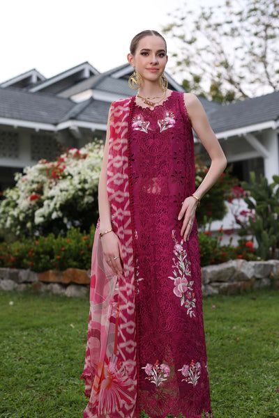 Noor by Saadia Asad's 3-PIECE LAWN CHICKENKARI SUIT WITH MONARK DUPATTA & TROUSER.