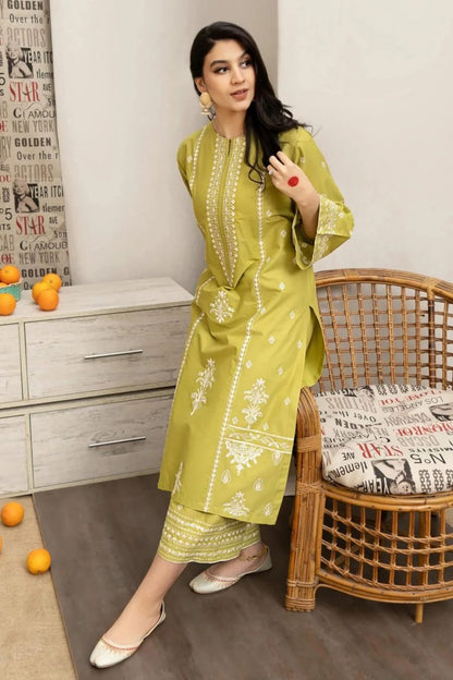 PEZWAAN 2-PIECE LAWN EMBROIDERED SHIRT WITH ELEGANT EMBROIDERED TROUSER.